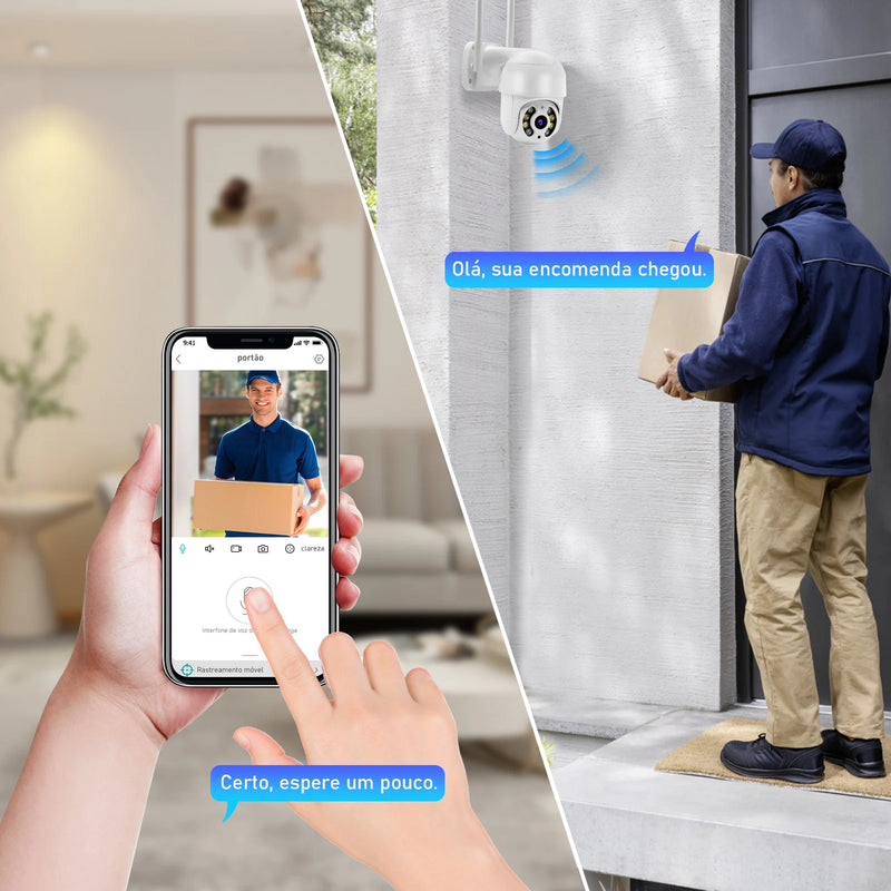 Câmera de segurança e monitoramento wi-fi com visão noturna e à prova d' água.